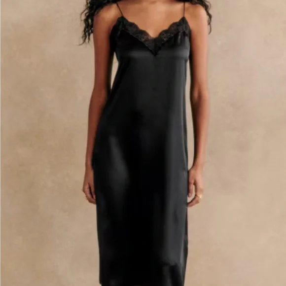 NWT Sézane Nassima Black Silk Slip Dress- US 6 - Picture 5 of 9